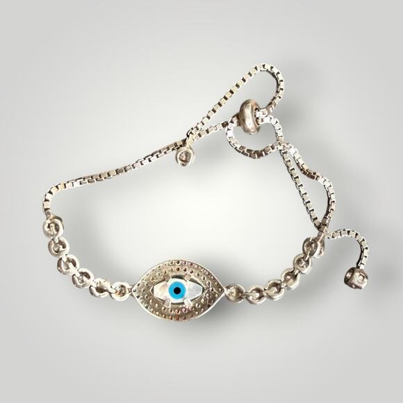925 Sterling Silver Evil Eye MOP Bolo Bracelet-Jewelry  925 Sterling Silver Rainbow Evil Eye Adjustable Bracelet Mother of Pearl CZ